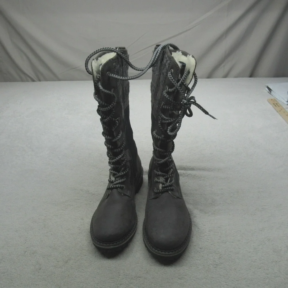 Holding Women 8.5 Lace Up Boots Grey Tall‎ Faux Fur Lined Casual Winter EU39